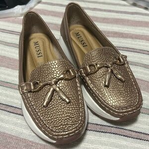 Gold loafers